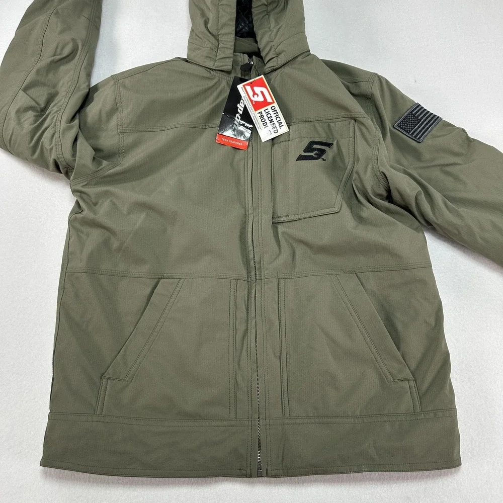 Snap-on Jacket Youth Large Green Hooded Full Zip Softshell Logo Quilted Warm